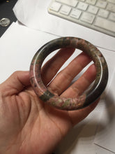 Load image into Gallery viewer, 56mm 100% natural pink/black/brown/yellow chubby round cut rose stone (Rhodonite) bangle AW35