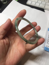 Load image into Gallery viewer, 57.2mm Certified Type A 100% Natural sunny green/white with dark green floating flowers super slim round cut Jadeite bangle PD49-5740