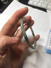 Load image into Gallery viewer, 57.2mm Certified Type A 100% Natural sunny green/white with dark green floating flowers super slim round cut Jadeite bangle PD49-5740