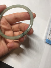 Load image into Gallery viewer, 57.2mm Certified Type A 100% Natural sunny green/white with dark green floating flowers super slim round cut Jadeite bangle PD49-5740