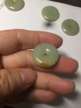 Load image into Gallery viewer, Type A 100% Natural icy green/yellow Jadeite Jade safety Guardian donut Pendant group A123