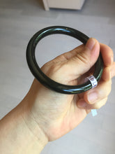 Load image into Gallery viewer, 59.3mm 100% Natural dark green/black meteorite Stellar Night sky slim round cut nephrite bangle HT115-8798