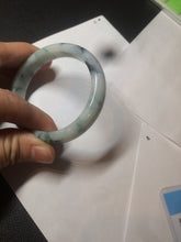 Load image into Gallery viewer, 51.5mm certified 100% natural Type A light green/white with green floating flowers oval jadeite jade bangle AM83-1631