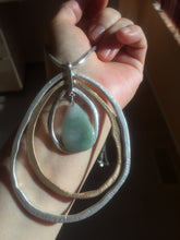 Load image into Gallery viewer, 100% natural Type A light green blue Jadeite water dorp pendant with Layered Gold & Silver Rings Necklace PE29