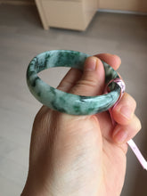 Load image into Gallery viewer, 52mm Certified Type A 100% Natural dark green floating flowers Jadeite Jade bangle E1-1526