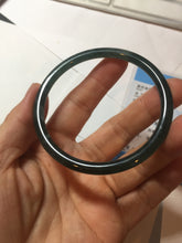 Load image into Gallery viewer, 56.2mm Certified Type A 100% Natural icy watery deep sea dark green/blue/gray/black Guatemala slim round cut Jadeite bangle PC88-3366