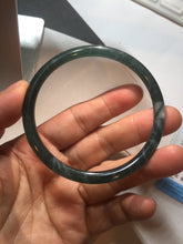 Load image into Gallery viewer, 56.2mm Certified Type A 100% Natural icy watery deep sea dark green/blue/gray/black Guatemala slim round cut Jadeite bangle PC88-3366