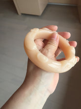 Load image into Gallery viewer, 61.5mm 100% natural pink orange Peach cream Quartzite (Shetaicui jade) 3D carved cat ears/flowers/ingot/bow bangle XY124
