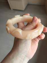 Load image into Gallery viewer, 61.5mm 100% natural pink orange Peach cream Quartzite (Shetaicui jade) 3D carved cat ears/flowers/ingot/bow bangle XY124