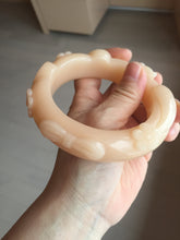 Load image into Gallery viewer, 61.5mm 100% natural pink orange Peach cream Quartzite (Shetaicui jade) 3D carved cat ears/flowers/ingot/bow bangle XY124