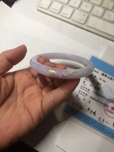 Load image into Gallery viewer, 52.7mm 100% Natural type A purple white carved and golden-painted Jadeite Jade bangle BP165-0271