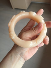 Load image into Gallery viewer, 61.5mm 100% natural pink orange Peach cream Quartzite (Shetaicui jade) 3D carved cat ears/flowers/ingot/bow bangle XY124