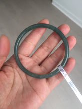 Load image into Gallery viewer, 60.5mm Certified Type A 100% Natural icy watery dark green/blue/gray/black slim round cut Guatemala Jadeite bangle BP12-7035