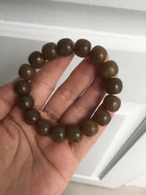 Load image into Gallery viewer, 100% Natural 12x11mm dark sugar brown black vintage style nephrite Jade bead bracelet HF82