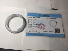 Load image into Gallery viewer, 54mm 100% Natural type A dark green purple white carved plum bossom and golden-painted Jadeite Jade bangle BP166-0266