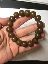 Load image into Gallery viewer, 100% Natural 12x11mm dark sugar brown black gray(糖料) vintage style nephrite Jade bead bracelet HF82
