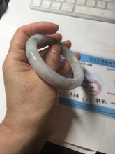 Load image into Gallery viewer, 54mm 100% Natural type A dark green purple white carved plum bossom and golden-painted Jadeite Jade bangle BP166-0266