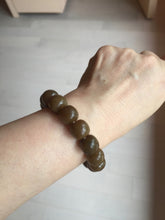 Load image into Gallery viewer, 100% Natural 12x11mm dark sugar brown black vintage style nephrite Jade bead bracelet HF82