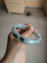 Load image into Gallery viewer, 56.6mm certified 100% natural Type A light green/white with green floating flowers oval jadeite jade bangle B91-1643