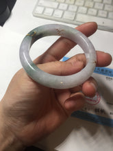 Load image into Gallery viewer, 54mm 100% Natural type A dark green purple white carved plum bossom and golden-painted Jadeite Jade bangle BP166-0266