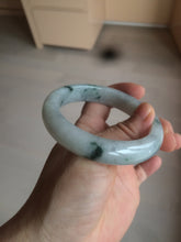 Load image into Gallery viewer, 56.6mm certified 100% natural Type A light green/white with green floating flowers oval jadeite jade bangle B91-1643