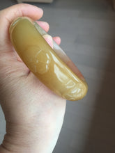 Load image into Gallery viewer, 59.5mm 100% natural red/pink/brown/orange Quartzite (Shetaicui jade) 3D carved Cat/kitten and flowers bangle XY122