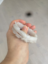 Load image into Gallery viewer, 55.5mm 100% natural light pale pink/white/beige Quartzite (Shetaicui jade) carved flowers bangle XY15