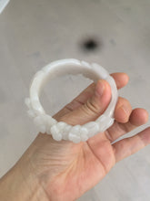 Load image into Gallery viewer, 55.5mm 100% natural light pale pink/white/beige Quartzite (Shetaicui jade) carved flowers bangle XY15