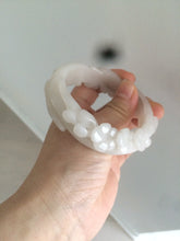Load image into Gallery viewer, 55.5mm 100% natural light pale pink/white/beige Quartzite (Shetaicui jade) carved flowers bangle XY15