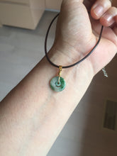 Load image into Gallery viewer, 12–14.5mm Certified Type A 100% Natural Sunny Green Dark Green White Jadeite Jade Concentric Ring Safety Guardian Donut Mom & Daughter Pendant 子母扣 PC224
