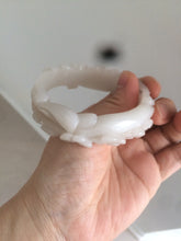 Load image into Gallery viewer, 55.5mm 100% natural light pale pink/white/beige Quartzite (Shetaicui jade) carved flowers bangle XY15