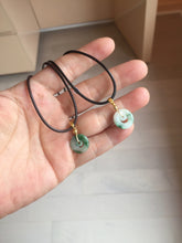 Load image into Gallery viewer, 12–14.5mm Certified Type A 100% Natural Sunny Green Dark Green White Jadeite Jade Concentric Ring Safety Guardian Donut Mom & Daughter Pendant 子母扣 PC224