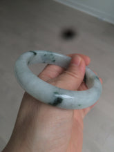 Load image into Gallery viewer, 56.6mm certified 100% natural Type A light green/white with green floating flowers oval jadeite jade bangle B91-1643