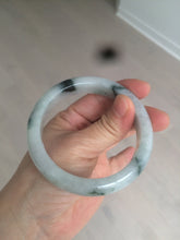 Load image into Gallery viewer, 56.6mm certified 100% natural Type A light green/white with green floating flowers oval jadeite jade bangle B91-1643