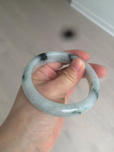 Load image into Gallery viewer, 56.6mm certified 100% natural Type A light green/white with green floating flowers oval jadeite jade bangle B91-1643