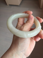 Load image into Gallery viewer, 59.6mm 100% natural beigh/pink/brown/gray Quartzite (Shetaicui jade) 3D carved Cat/kitten and lotus leaf bangle XY120