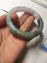 Load image into Gallery viewer, 57.9mm 100% Natural type A dark green purple carved and golden-painted Jadeite Jade bangle BP168-0261