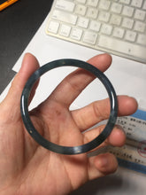 Load image into Gallery viewer, 56.2mm Certified Type A 100% Natural icy watery dark green/blue/gray Guatemala slim round cut Jadeite bangle PD53-5518