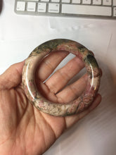 Load image into Gallery viewer, 53mm 100% natural pink/black/brown/yellow/black chubby round cut rose stone (Rhodonite) bangle SY138