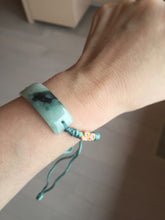 Load image into Gallery viewer, Type A 100% Natural green with dark green flying flower rectangle woven thread Jadeite Jade bracelet PH70