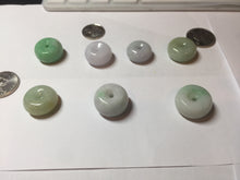 Load image into Gallery viewer, 17-19 mm Type A 100% Natural Sunny green/light green/white/purple Jadeite Jade Safety Guardian Button donuts Pendant group PB120