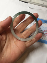 Load image into Gallery viewer, Sold !55.3mm Certified type A 100% Natural icy watery dark green white half mountain half water two-tone(半山半水) slim round cut Jadeite bangle BG218-8579