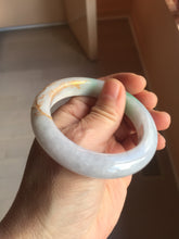 Load image into Gallery viewer, 53.5mm 100% Natural type A sunny green purple white carved flowers golden-painted Jadeite Jade bangle PF32-2885