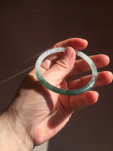 Load image into Gallery viewer, Sold !55.3mm Certified type A 100% Natural icy watery dark green white half mountain half water two-tone(半山半水) slim round cut Jadeite bangle BG218-8579