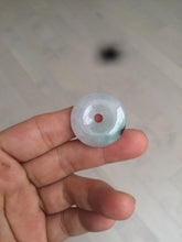 Load image into Gallery viewer, 26.2/5.5mm 100% Natural icy watery green/white with green floating flowers jadeite Jade Safety Guardian Button(donut) Pendant/worry stone BF47