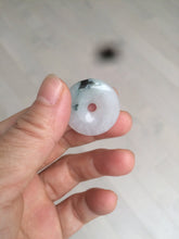 Load image into Gallery viewer, 26.2/5.5mm 100% Natural icy watery green/white with green floating flowers jadeite Jade Safety Guardian Button(donut) Pendant/worry stone BF47