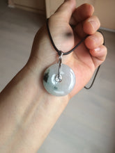 Load image into Gallery viewer, 26.2/5.5mm 100% Natural icy watery green/white with green floating flowers jadeite Jade Safety Guardian Button(donut) Pendant/worry stone BF47
