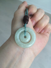 Load image into Gallery viewer, 27.9mm Type A 100% Natural light green Jadeite Jade concentric circle safety Guardian ring Pendant (子母扣,同心环) S71