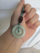 Load image into Gallery viewer, 27.9mm Type A 100% Natural light green Jadeite Jade concentric circle safety Guardian ring Pendant (子母扣,同心环) S71