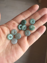 Load image into Gallery viewer, 12-17.5mm Type A 100% Natural oily dark green(淡油青) gray green Jadeite Safety Guardian Button donuts pendant PH61 Add on item